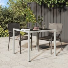 Tuintafel 90x90x75 cm gehard glas en poly rattan wit