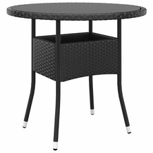 Tuintafel &Oslash;80x75 cm gehard glas en poly rattan zwart