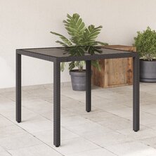 Tuintafel met glazen blad 90x90x75 cm poly rattan