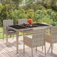 Tuintafel met glazen blad 150x90x75 cm poly rattan grijs