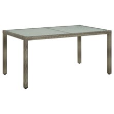 Tuintafel 150x90x75 cm gehard glas en poly rattan grijs