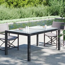 Tuintafel 150x90x75 cm gehard glas en poly rattan zwart