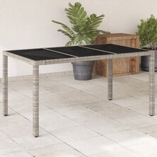 Tuintafel met glazen blad 150x90x75 cm poly rattan lichtgrijs