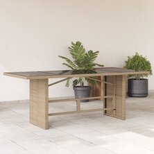 Tuintafel met glazen blad 190x80x74 cm poly rattan beige