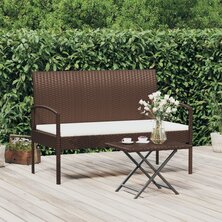 Tuinbank met kussen 105 cm poly rattan bruin