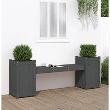 Bankje met plantenbakken 180x36x63 cm grenenhout grijs