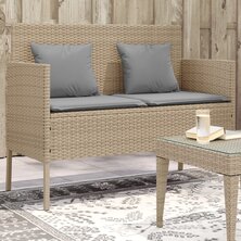 Tuinbank met kussens poly rattan beige