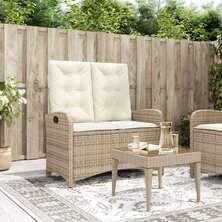 Tuinbankje verstelbaar met kussens poly rattan beige