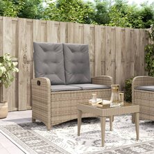 Tuinbankje verstelbaar met kussens poly rattan beige