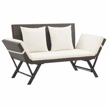 Tuinbankje met kussens 176 cm poly rattan bruin