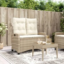 Tuinbankje verstelbaar met kussens poly rattan beige