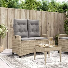 Tuinbankje verstelbaar met kussens poly rattan beige