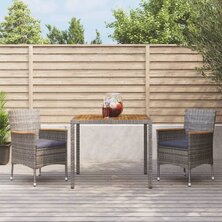 3-delige Tuinset met kussens poly rattan grijs