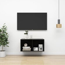 Tv-wandmeubel 37x37x72 cm bewerkt hout hoogglans zwart