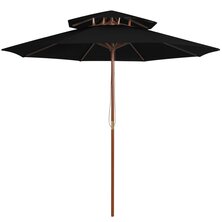 Parasol dubbeldekker met houten paal 270 cm zwart 8720286164488