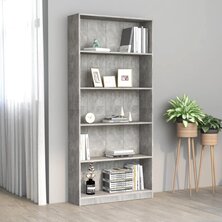 Boekenkast met 5 schappen 80x24x175 cm bewerkt hout betongrijs