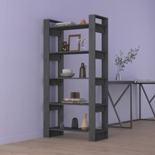 Boekenkast/kamerscherm 80x35x160 cm massief hout grijs