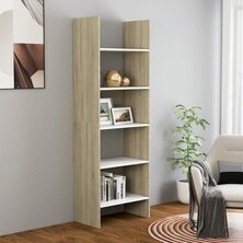 Boekenkast 60x35x180 cm bewerkt hout wit en sonoma eikenkleurig