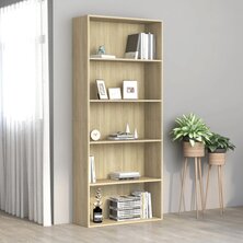 Boekenkast 5 schappen 80x30x189 cm bewerkt hout sonoma eiken