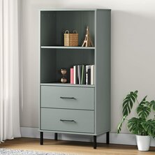 Boekenkast met 2 lades OSLO 60x35x128,5 cm massief hout grijs