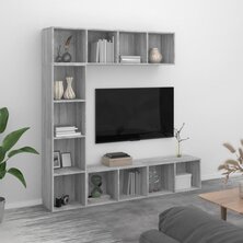 3-delige boekenkast- / tv-meubelset 180x30x180 cm grijs sonoma