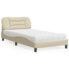 Bed met matras stof cr&egrave;mekleurig 100x200 cm