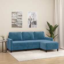 Driezitsbank met voetenbank 180 cm fluweel blauw