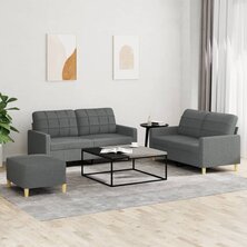 3-delige Loungeset met kussens stof donkergrijs