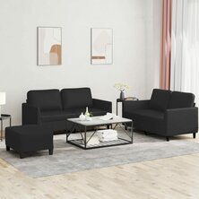 3-delige Loungeset met kussens kunstleer zwart 8721012067226