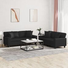 2-delige Loungeset met kussens kunstleer zwart