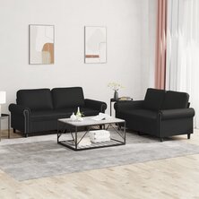 2-delige Loungeset met kussens kunstleer zwart