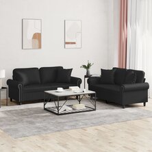 2-delige Loungeset met kussens kunstleer zwart