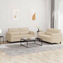 2-delige Loungeset met kussens microvezelstof cr&egrave;mekleurig 8721012072855