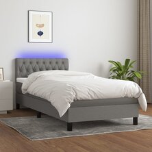 Boxspring met matras en LED stof donkergrijs 90x200 cm