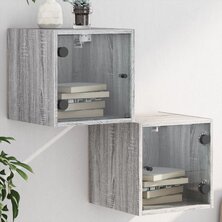 Nachtkastjes met glazen deuren 2 st 35x37x35 cm grijs sonoma