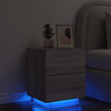 Nachtkastje met LED-verlichting bewerkt hout grijs sonoma