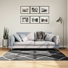 Vloerkleed shaggy hoogpolig modern 160x160 cm zwart en cr&egrave;me 8721012230132