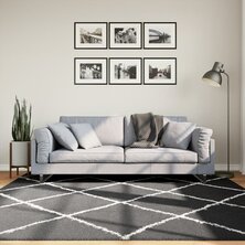 Vloerkleed shaggy hoogpolig modern 200x200 cm zwart en cr&egrave;me 8721012230156