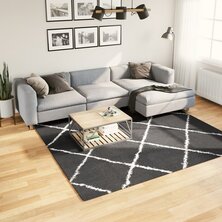 Vloerkleed shaggy hoogpolig modern 240x240 cm zwart en cr&egrave;me 8721012230170