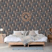 DUTCH WALLCOVERINGS Behang Wood blauw en bruin 3294270469088