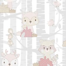 Noordwand Behang Mondo baby Forest Animals grijs en roze 8022560130128