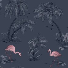 DUTCH WALLCOVERINGS Behang flamingo petrolblauw 5022976123823