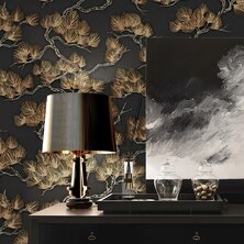 DUTCH WALLCOVERINGS Behang Pine Tree zwart en goudkleurig 8809660036594