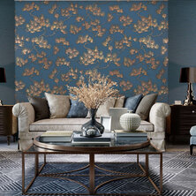 DUTCH WALLCOVERINGS Behang Pine Tree goudkleurig en blauw 8809660036617