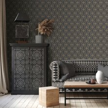 DUTCH WALLCOVERINGS Behang Hexagonal zwart en goudkleurig 8809660032138