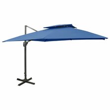 Zweefparasol met dubbel dak 300x300 cm azuurblauw