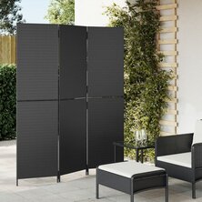 Kamerscherm 3 panelen poly rattan zwart