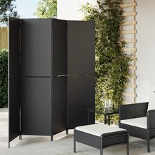 Kamerscherm 4 panelen poly rattan zwart