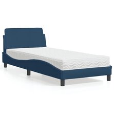Bed met matras stof blauw 90x190 cm