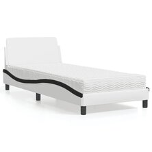 Bed met matras kunstleer wit en zwart 90x190 cm